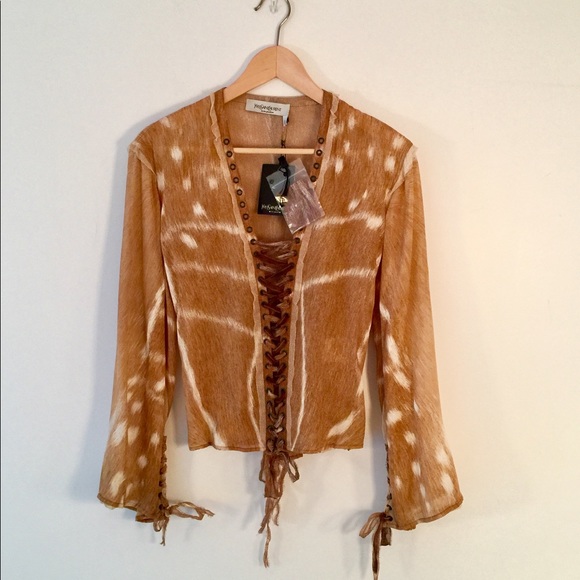 Yves Saint Laurent Tops - VERY RARE VINTAGE NWT LEGENDARY YVES ST LAURENT SILK RIVE GOUCHE SAFARI BLOUSE